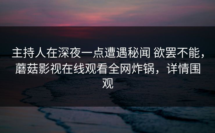 主持人在深夜一点遭遇秘闻 欲罢不能,蘑菇影视在线观看全网炸锅,详情围观